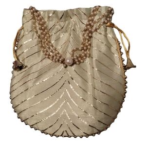 Green and Gold beaded striped Purse